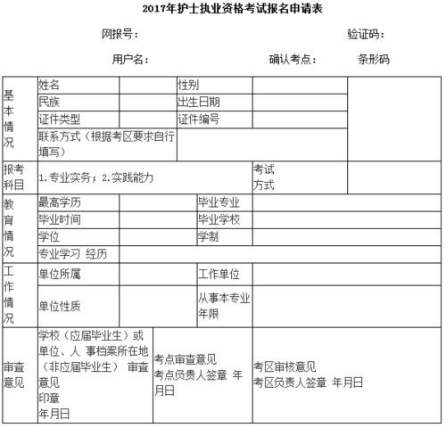 护士资格证考试16报名申请表_护士执业资格考试报名申请表_护士资格证考试16报名申请表